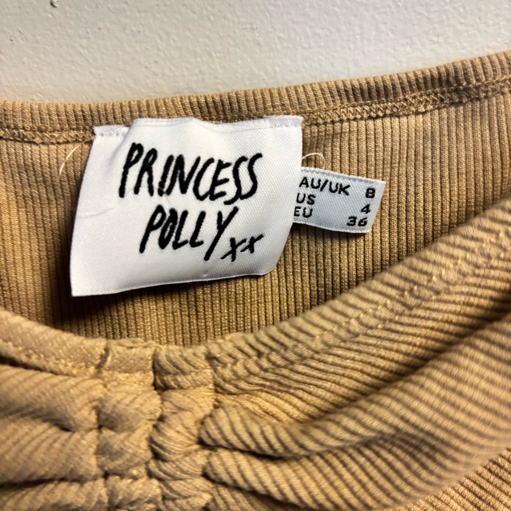 Princess Polly Elegant Tan Off-Shoulder Women's Top - Picture 4 of 6